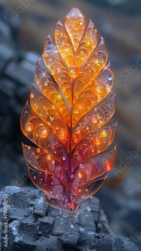 Phoenix feather and quantum quartz, alchemy of fire and ice in harmony  photo