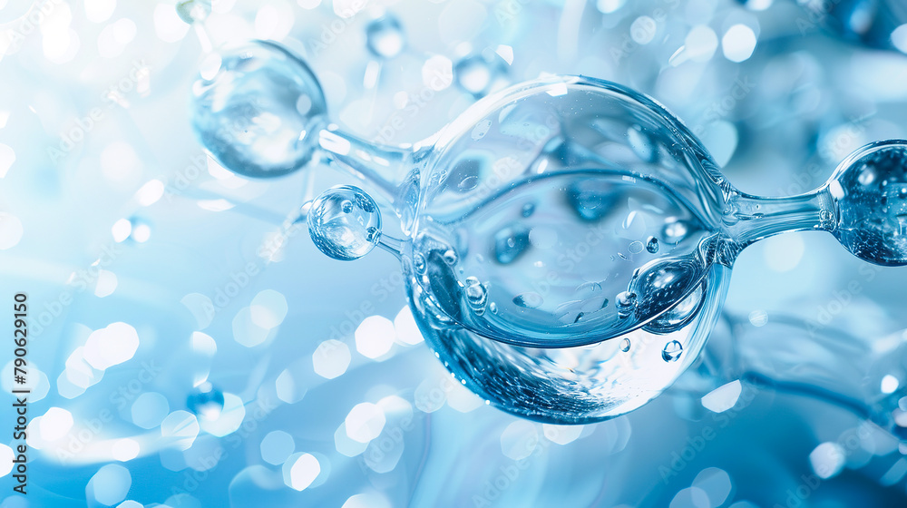 abstract blue background Cosmetic Essence, Liquid bubble, cosmetics product, Molecule inside Liquid Bubble on DNA water splash background, 3d Abstraction, creativity concept. 