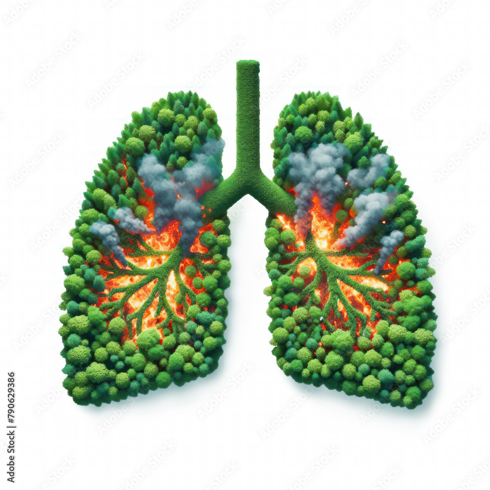 Forest in a shape of lungs - deforestation and global warming concept ...