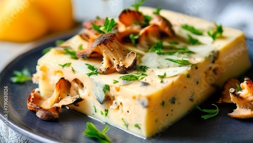Cheese with mushrooms and chanterelles.