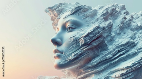 Portrait of a Woman Merged with Layered Rock Formation