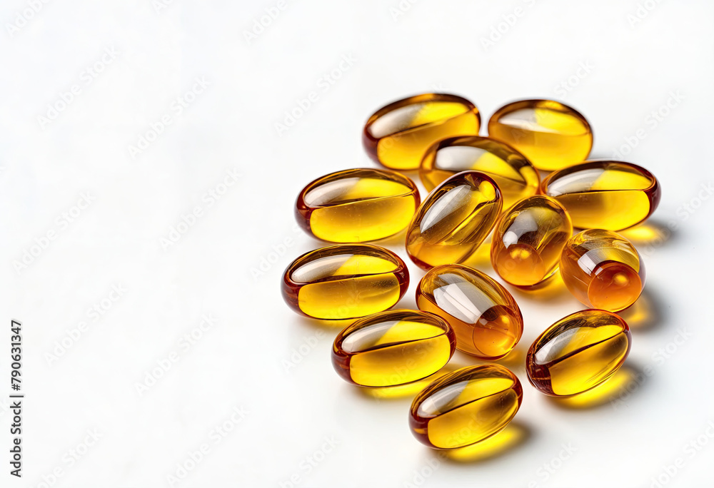 Omega 3 Gel Capsules on White Surface Omega 3 Gel Capsules on White Surface