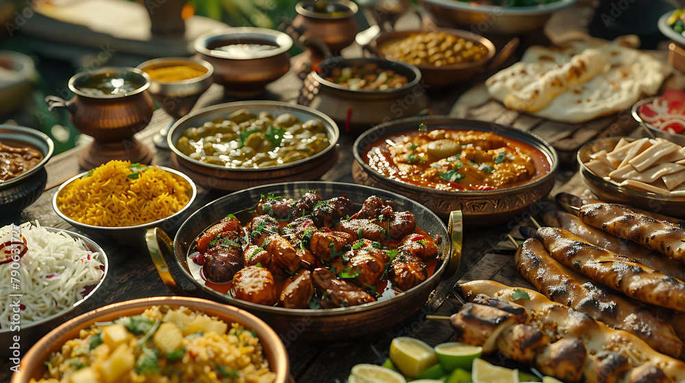 assorted indian food, hyperrealistic food photography
