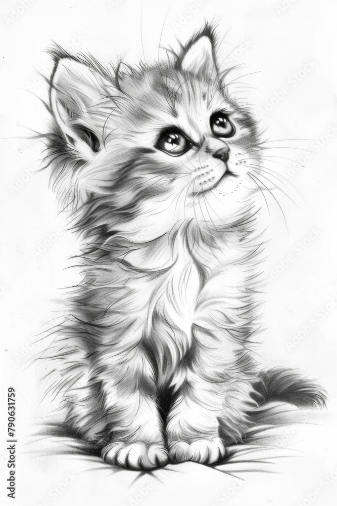 An isolated sketch of a cute kitten An isolated sketch of a cute kitten