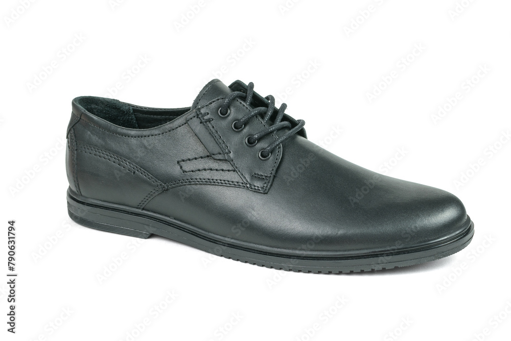 Men's leather shoe with laces insulated on a white background. Men's leather shoe with laces insulated on a white background.