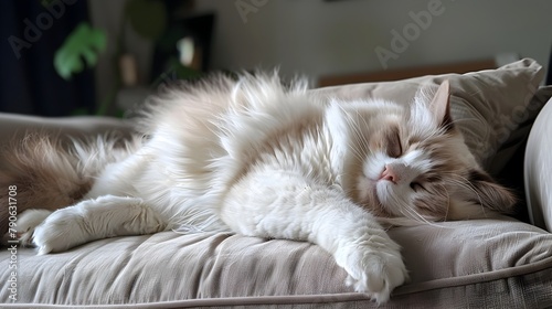 Ragdoll Cat Awakens from a Luxurious Nap with a Long Stretch