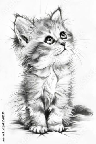 An isolated sketch of a cute kitten