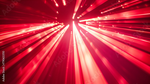 abstract red background with bokeh defocused lights and rays ,Digital science futuristic technology light rays stripes lines with red light background