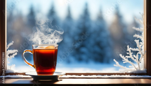 Beautiful winter tea with copy space photo