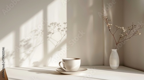 Minimalist table composition with clean lines and neutral tones, perfect for product photography.