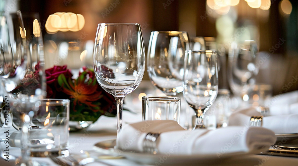 A table set with elegant wine glasses, awaiting a toast to celebration. A table set with elegant wine glasses, awaiting a toast to celebration.