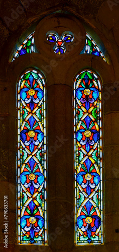 stained glass window in church, Tavira, Portugal, Europe, February 2024