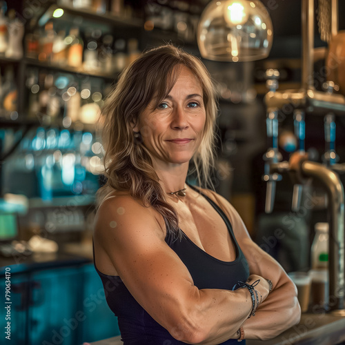 Strong woman in a bar