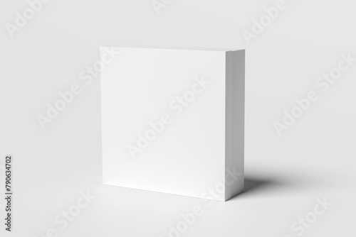 Blank square thin box mockup with lid isolated on white background.