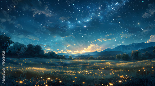 Starry Night Dreams: Watercolor Landscape with AR Twinkling Stars © Thien Vu