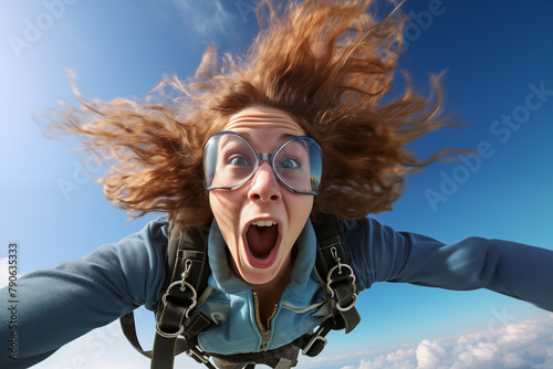 Young woman has fun skydiving in the sky