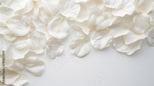 White petals top view on a white background