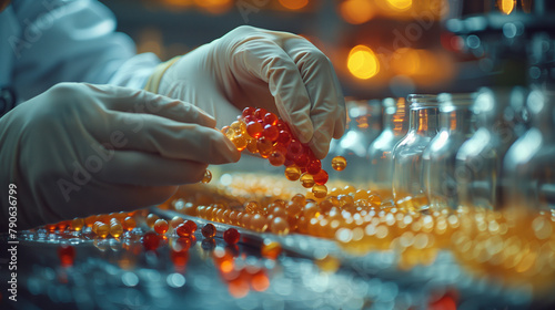 Close up of scientists hands conducting drug synthesis photo