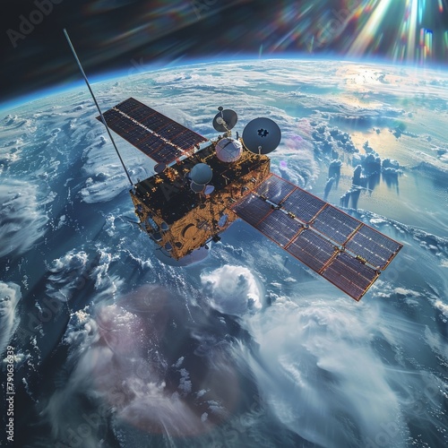 Hightech environmental monitoring satellites, tracking climate change, global guardians