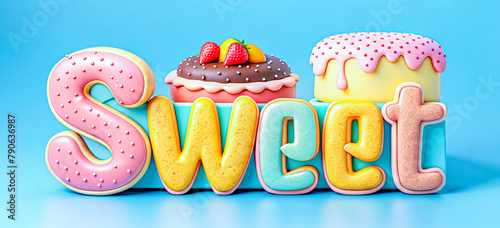 Colorful Sweet Treats Candyland Concept on Blue Background