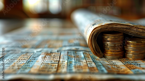 Stack of Coins on Newspaper