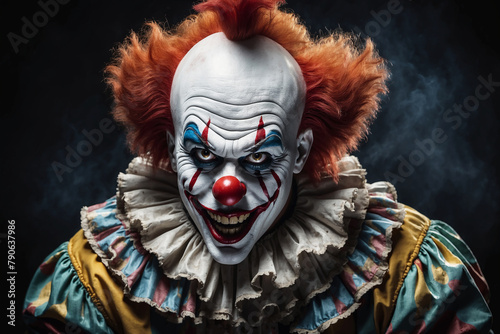 Image of a scary evil clown on dark background