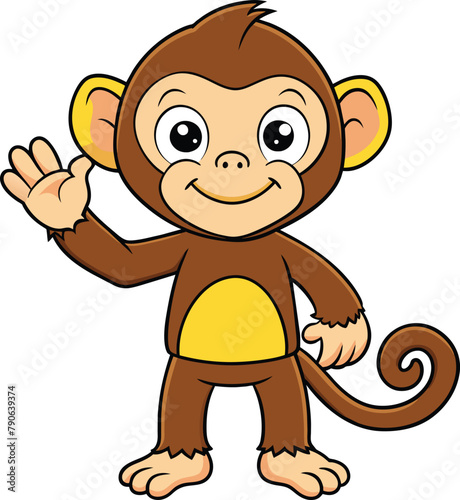 Cute monkey waving cartoon vector 