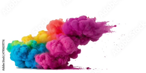 Vector colorful vibrant rainbow, smoke and cloud holi paint color powder explosion with bright colors isolated  on transparent background. Multicolored explosion of rainbow powder paint holi festival 