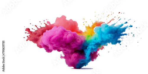 Vector abstract colorful rainbow holi paint and colorful cloud smoke powder explosion isolated on transparent wide panorama background.