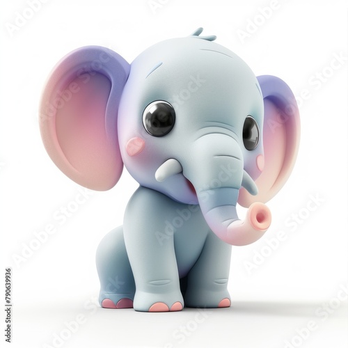 Adorable Cartoon Baby Elephant with Big Eyes on White Background