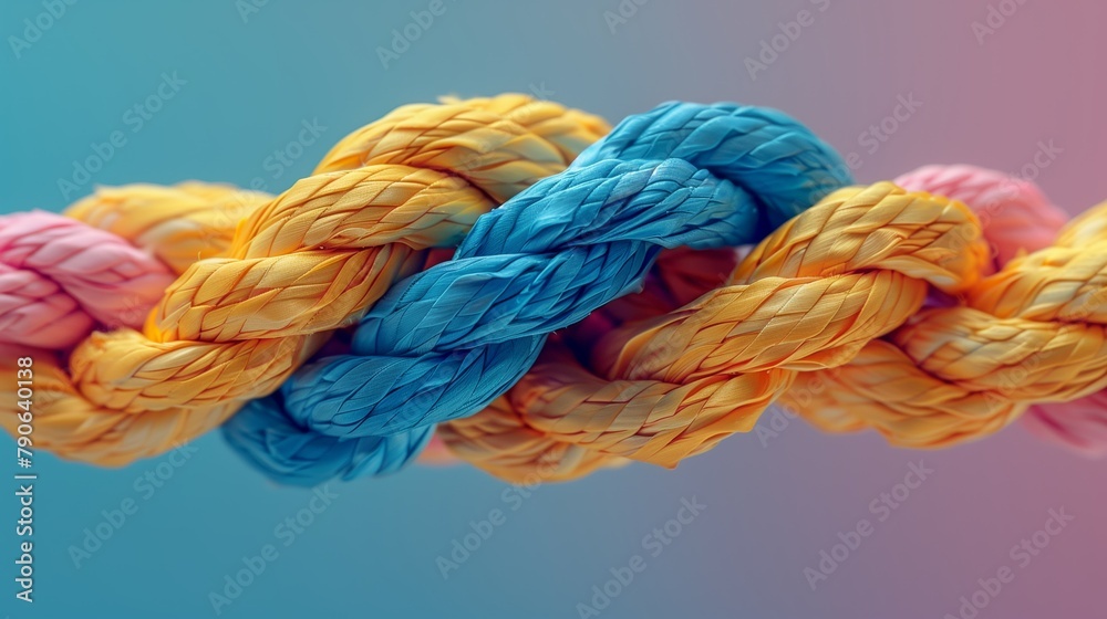 3 ropes of different colors are tied together