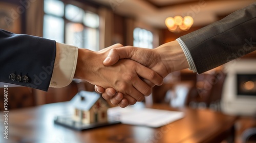 Two business people shaking hands in agreement photo