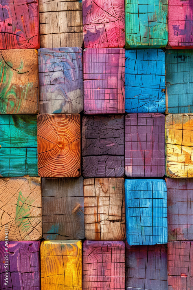 Vibrant Wooden Blocks, Abstract Texture Background Vibrant Wooden Blocks, Abstract Texture Background