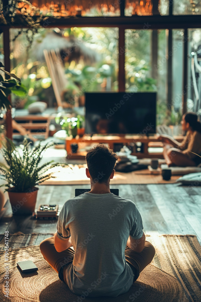 Remote workers engaging in work-life balance activities. Remote workers engaging in work-life balance activities.