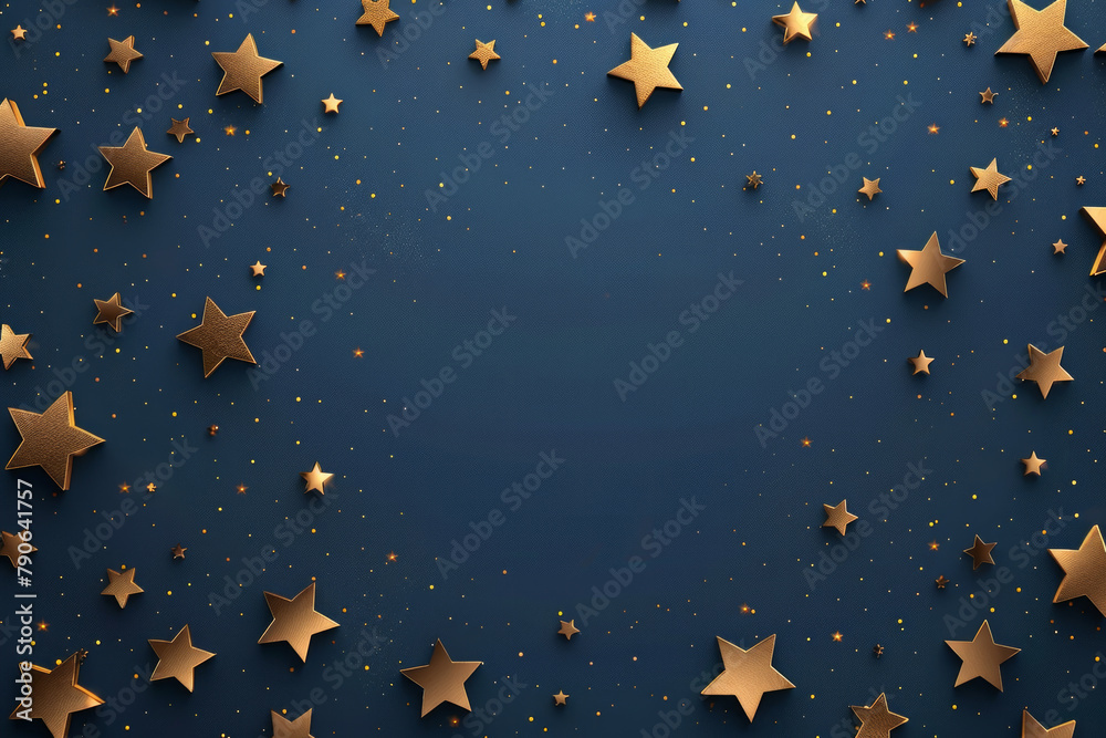 Golden metallic stars on dark blue background in elegant design Golden metallic stars on dark blue background in elegant design