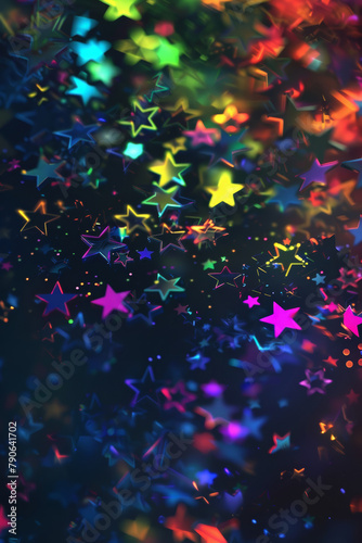 Colorful Neon Stars on Dark Background