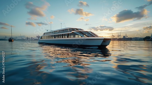 An eco-friendly public transport boat. Generative AI.