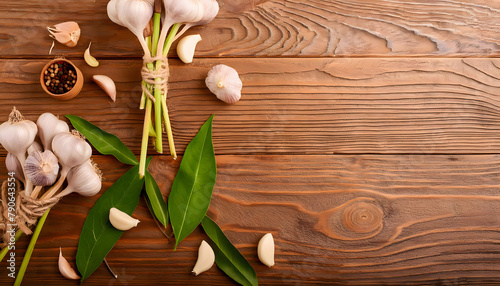 Garlic on the wooden table