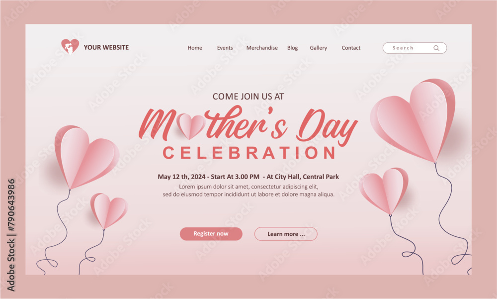 Simple elegant 3D mother's day celebration landing page background ...
