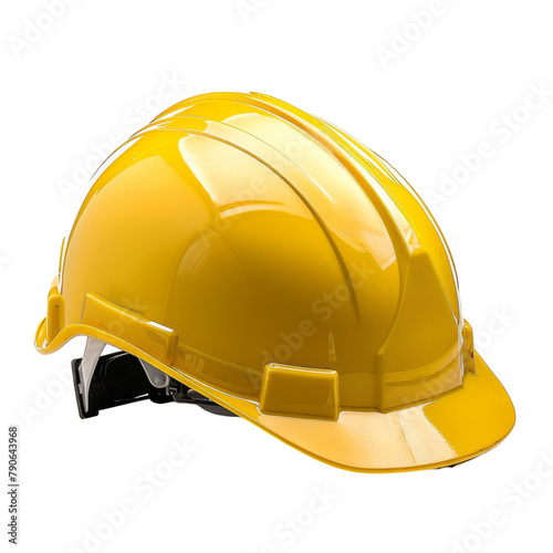 Yellow hard hat, side view, on a transparent background