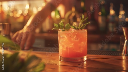 a non alcoholic herbal cocktail with mint and rosemary photo