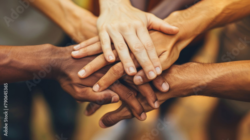 Hands, huddle and diversity with trust, helping others and solidarity with community teamwork. People, support and success with partnership, goal and motivation for collaboration with perseverance