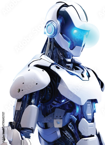 Robotics and AI. Dark blue  thyeme i
blue glowing eyes color, Robot body create by iron.. Machine Learning Artificial intelligence,. Humanoid head and body. Quantum Computer Brain	
