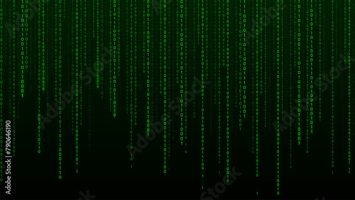 Digital green matrix. Binary code. Encoded vector illustration.