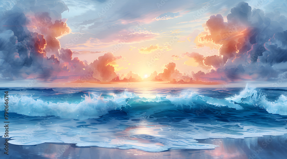 Dynamic Horizons: Watercolor Ocean with Weather-Changing Scratch-Off Layers