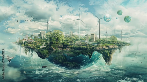 A symbolic representation of the hydrogen economy, depicting a world powered by sustainable and renewable energy