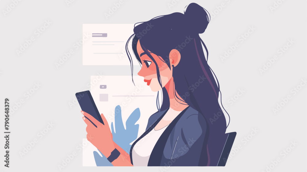 Businesswoman looking at smartphone in hand reading