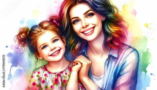 A mother and child’s tender bond captured in a vibrant splash of colors, symbolizing love and unity
