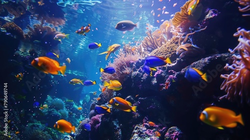 coral reef and fish, tropical sea underwater fishes on coral reef. aquarium, oceanarium colorful marine panorama landscape, nature snorkel diving © suphakphen