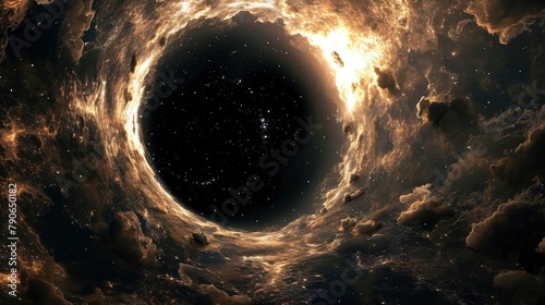 Black Hole Devouring Cosmic Material in Space.